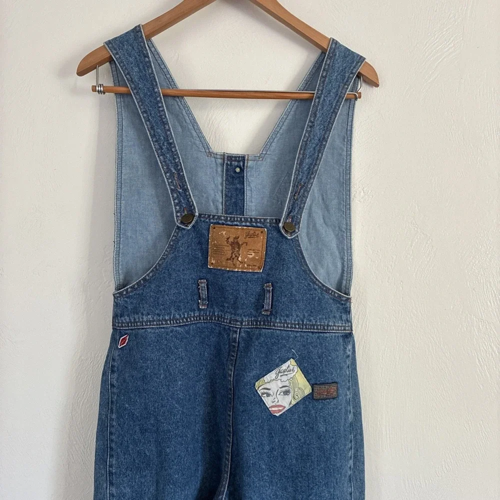Vtg 80s Gasoline Jean Overalls Size Small Juniors Patches Denim  Boho Festival - Picture 9 of 14